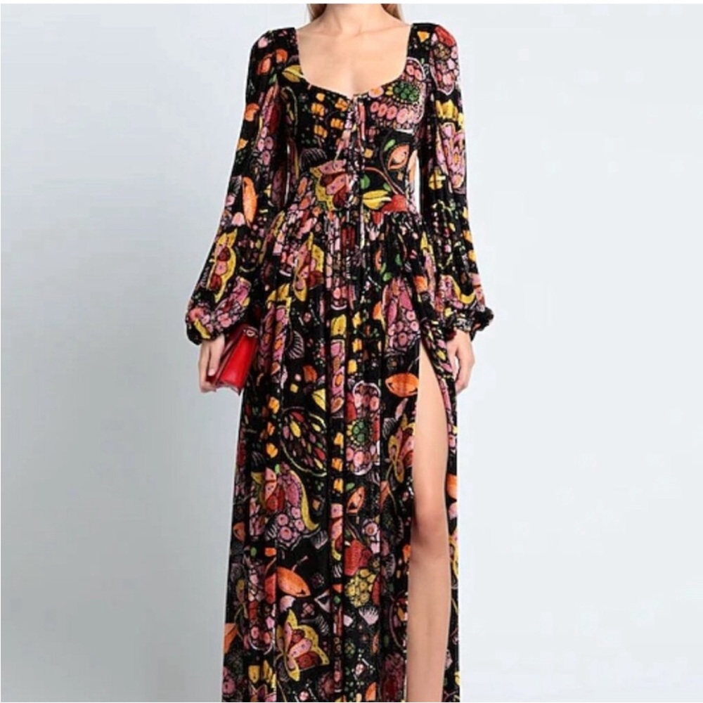 La DoubleJ Wanderlust Lace-Up Devoré Devore Velvet Maxi‎ Dress Size XS